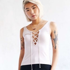 Urban Outfitters Lace-Up Ribbed Tank Top in Blush